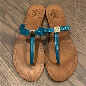 Tory Burch Leather Turquoise Flip Flops Size 8